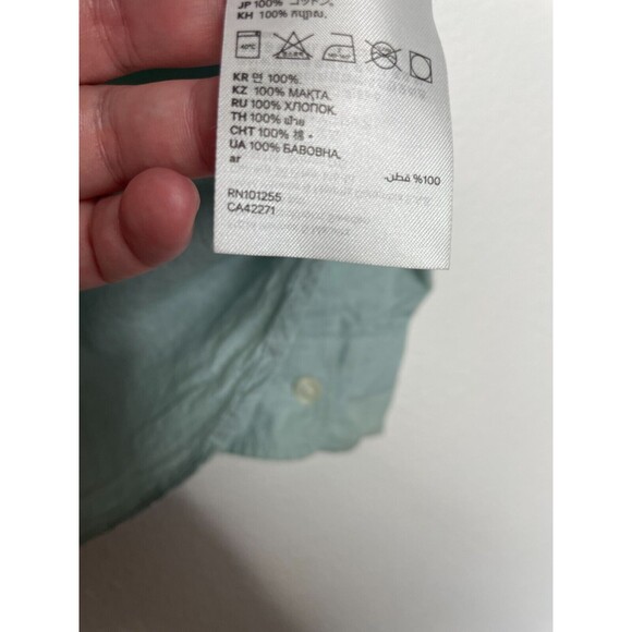 H&M Size 6 Button Up Woven Shirt Mint Green Long Sleeve Cotton Minimalist - Picture 7 of 9